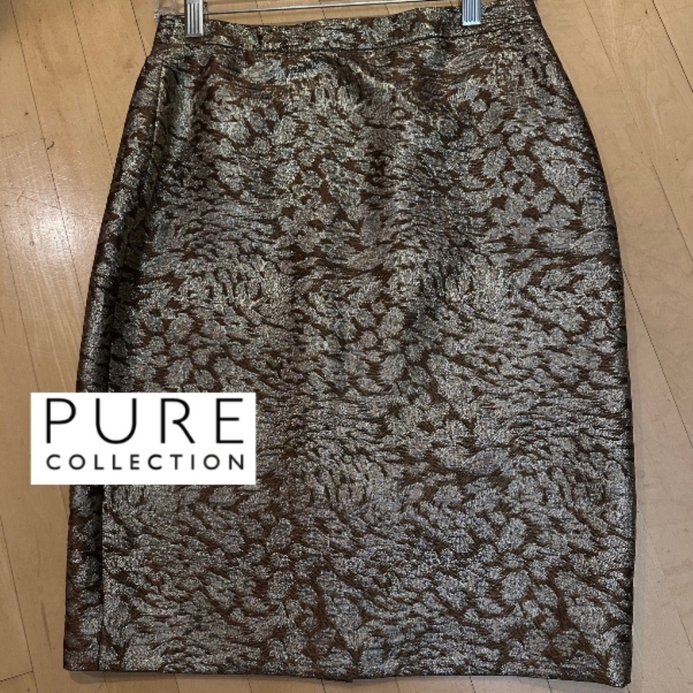 PURE collection gold and brown brocade pencil skirt, 4  DH113